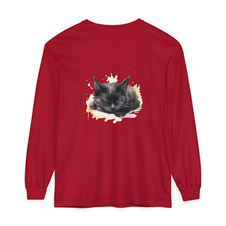 Langarm-T-Shirt mit Aquarellmotiv „Schlafende Katze“