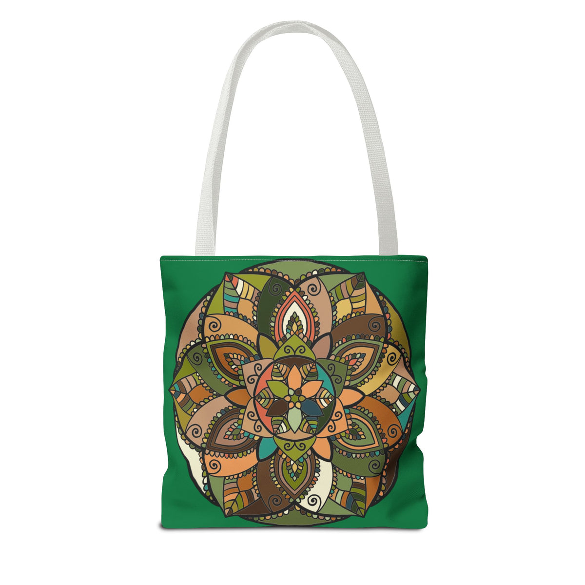 Boho Mandala Tote Bag — Green Floral Pattern AOP Shopper