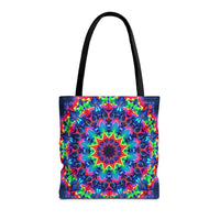 Colorful and intricate Psychedelic Mandala Tote Bag, perfect for carrying essentials