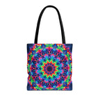 Colorful and intricate Psychedelic Mandala Tote Bag, perfect for carrying essentials