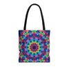 Colorful and intricate Psychedelic Mandala Tote Bag, perfect for carrying essentials