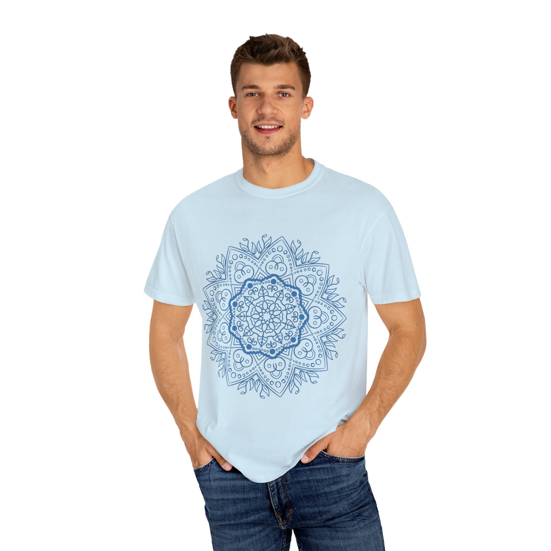 Handmade Mandala Art Tshirt - Unisex Garment-Dyed Tee with intricate handcrafted design