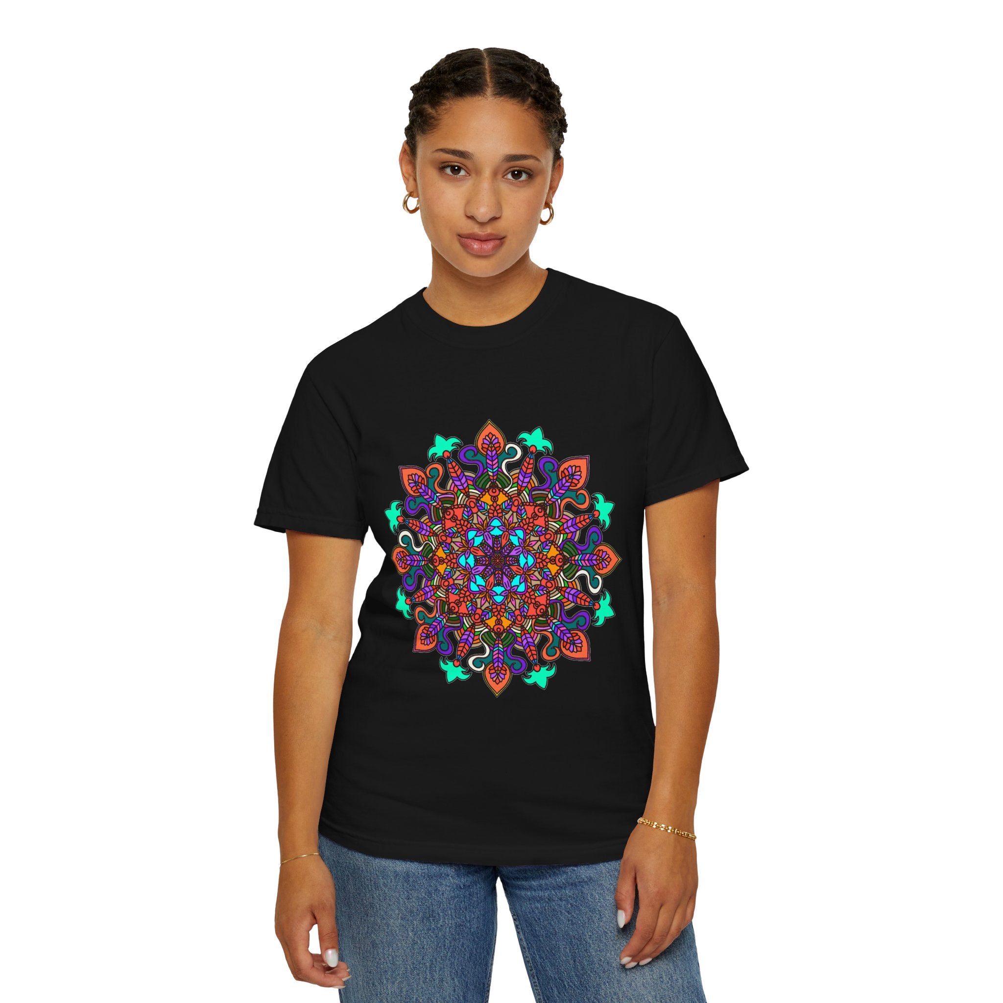 T-shirt con disegno mandala fatto a mano - 100% cotone
