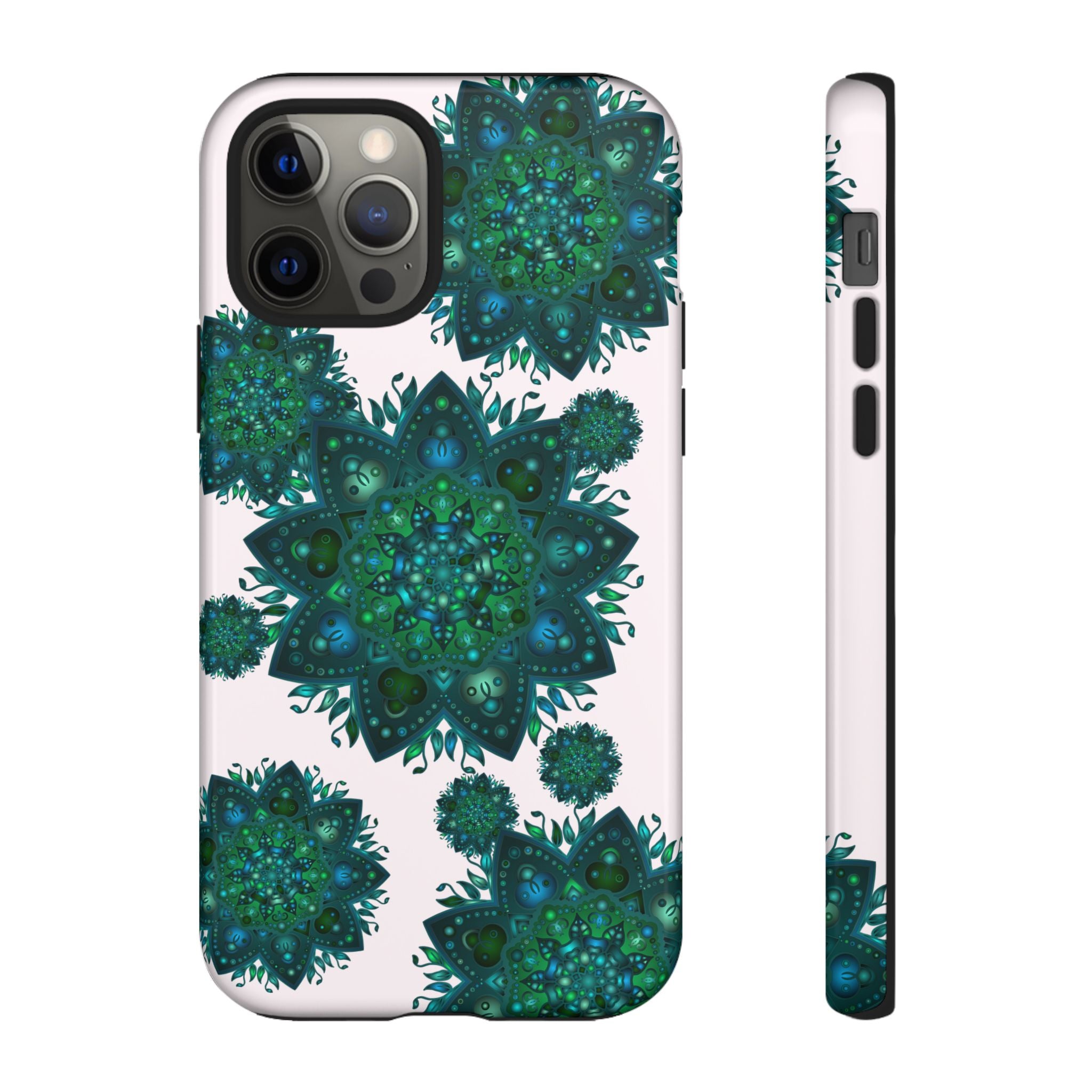 Light pink and green mandala phone case with a peaceful design, perfect for adding a touch of zen to your device