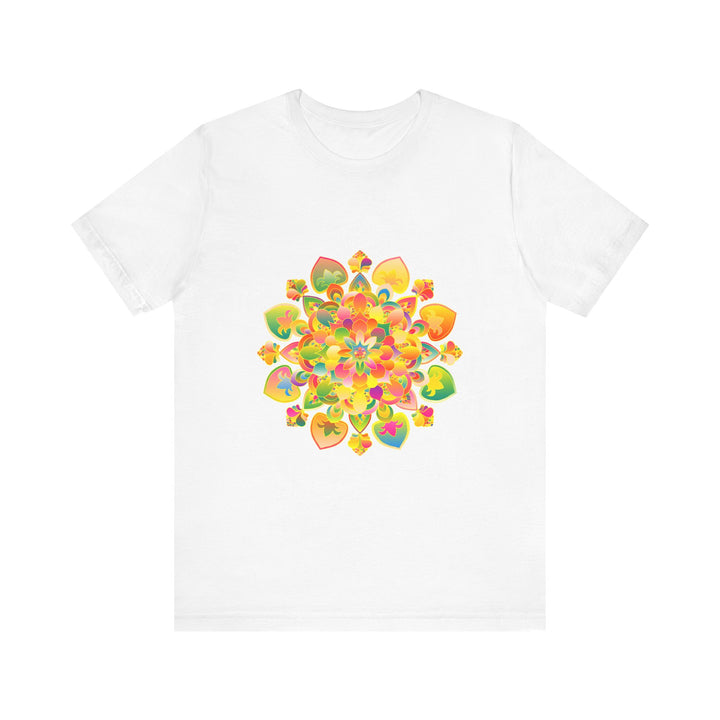 Colorful psychedelic mandala tee with vibrant and trippy design for a unique and eye-catching look