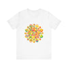 Colorful psychedelic mandala tee with vibrant and trippy design for a unique and eye-catching look