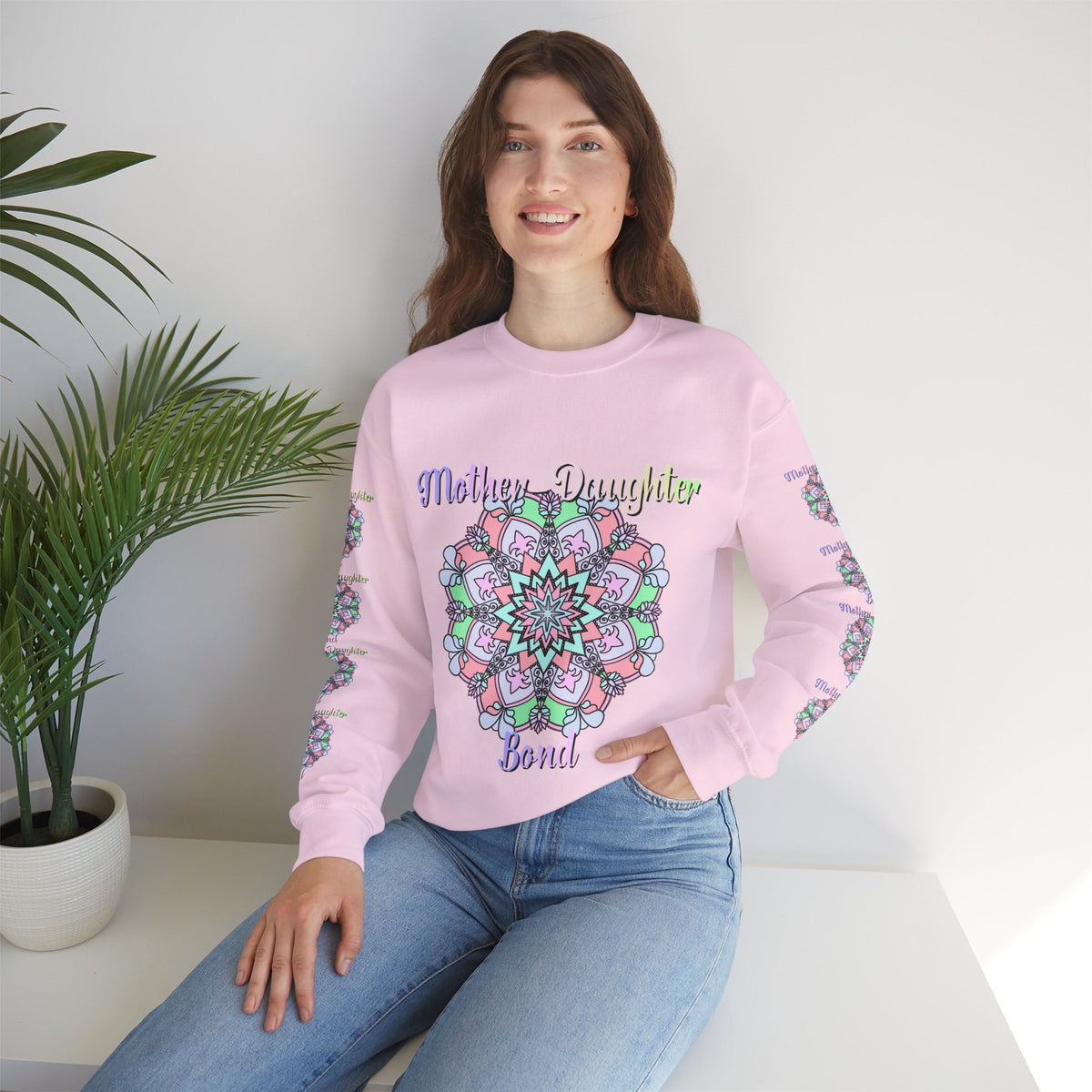 Felpa Girocollo Legame Madre-Figlia — Regalo di Famiglia Mandala Floreale