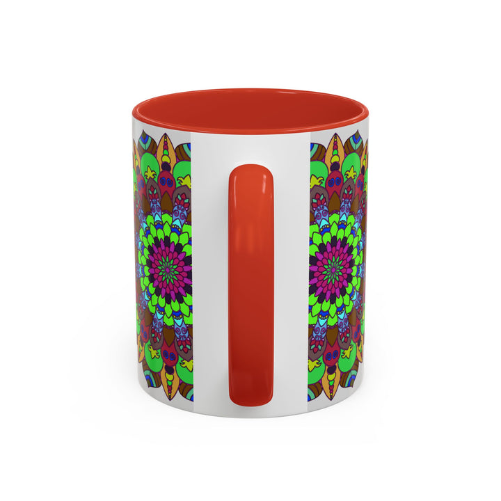 Colorful and intricate floral mandala design adorning a ceramic mug