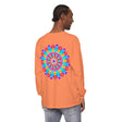 A vibrant and intricate mandala design adorns this unisex long sleeve t-shirt