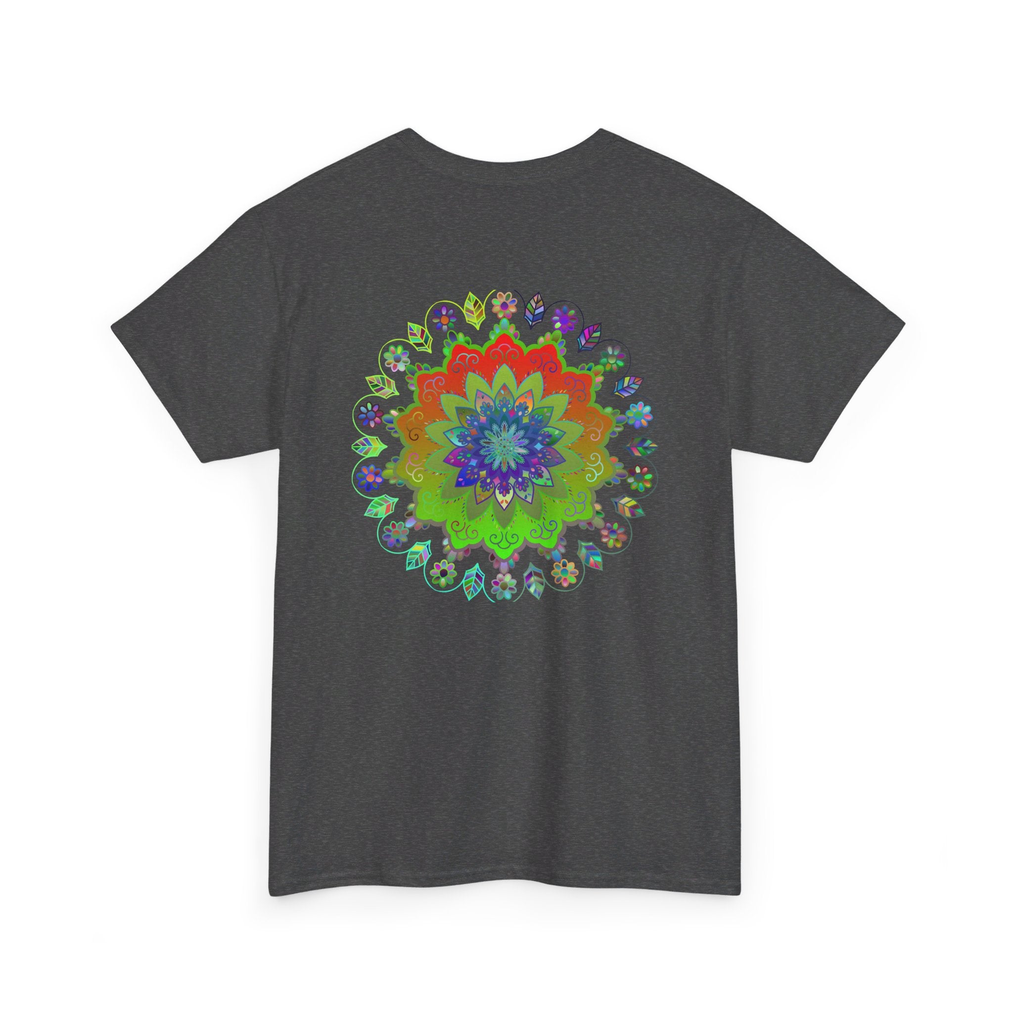 Colorful mandala art design on a soft, comfortable unisex cotton t-shirt for yoga and mindfulness practice