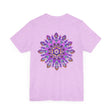 Beautiful purple mandala t-shirt with intricate design symbolizing spiritual peace and harmony, perfect for yoga and meditation enthusiasts