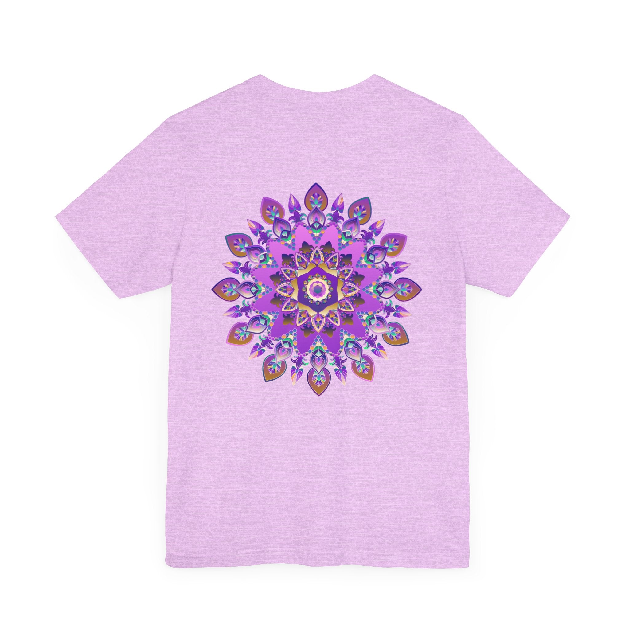 Beautiful purple mandala t-shirt with intricate design symbolizing spiritual peace and harmony, perfect for yoga and meditation enthusiasts