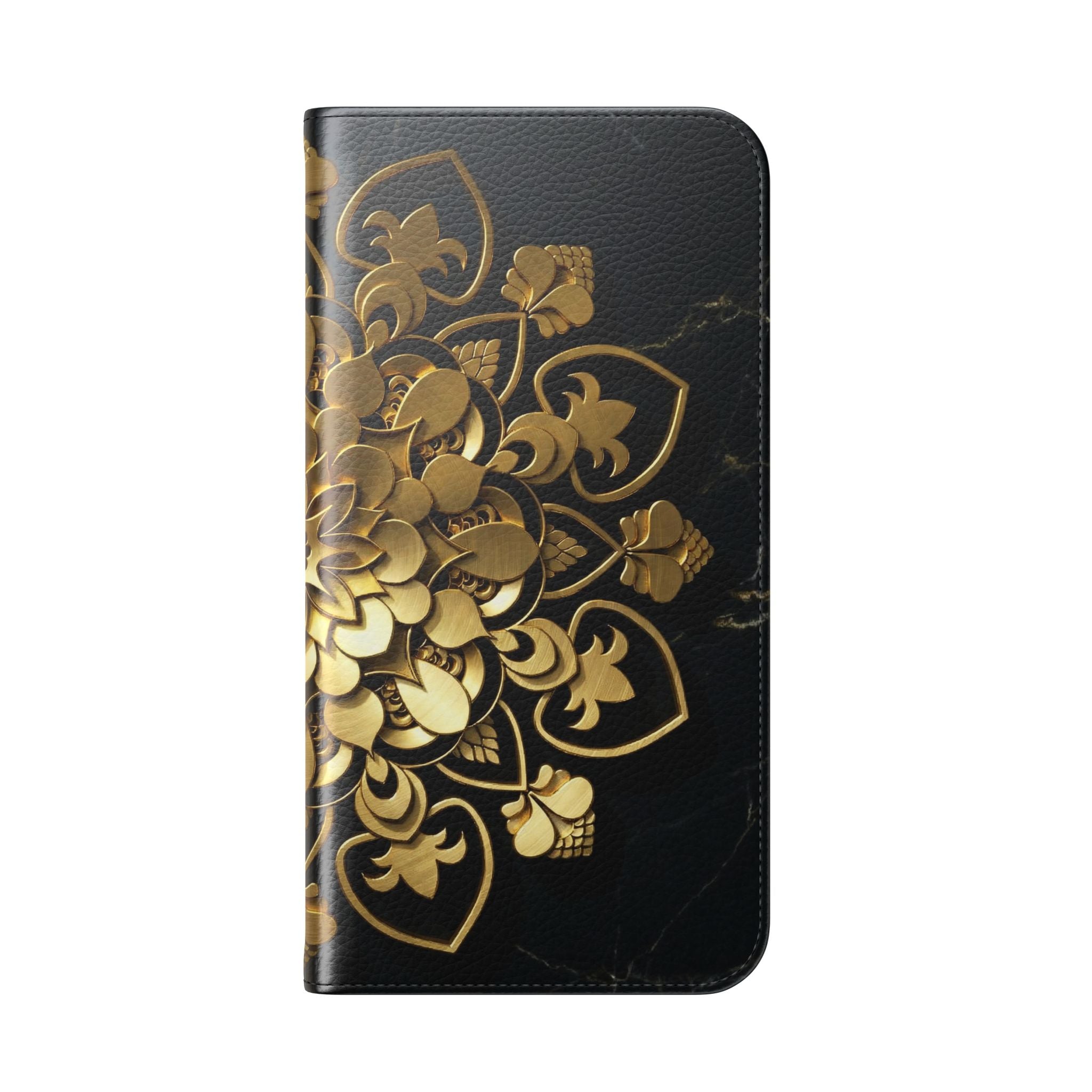 Gold Mandala Flip Phone Case – Luxury Floral Wallet Cover