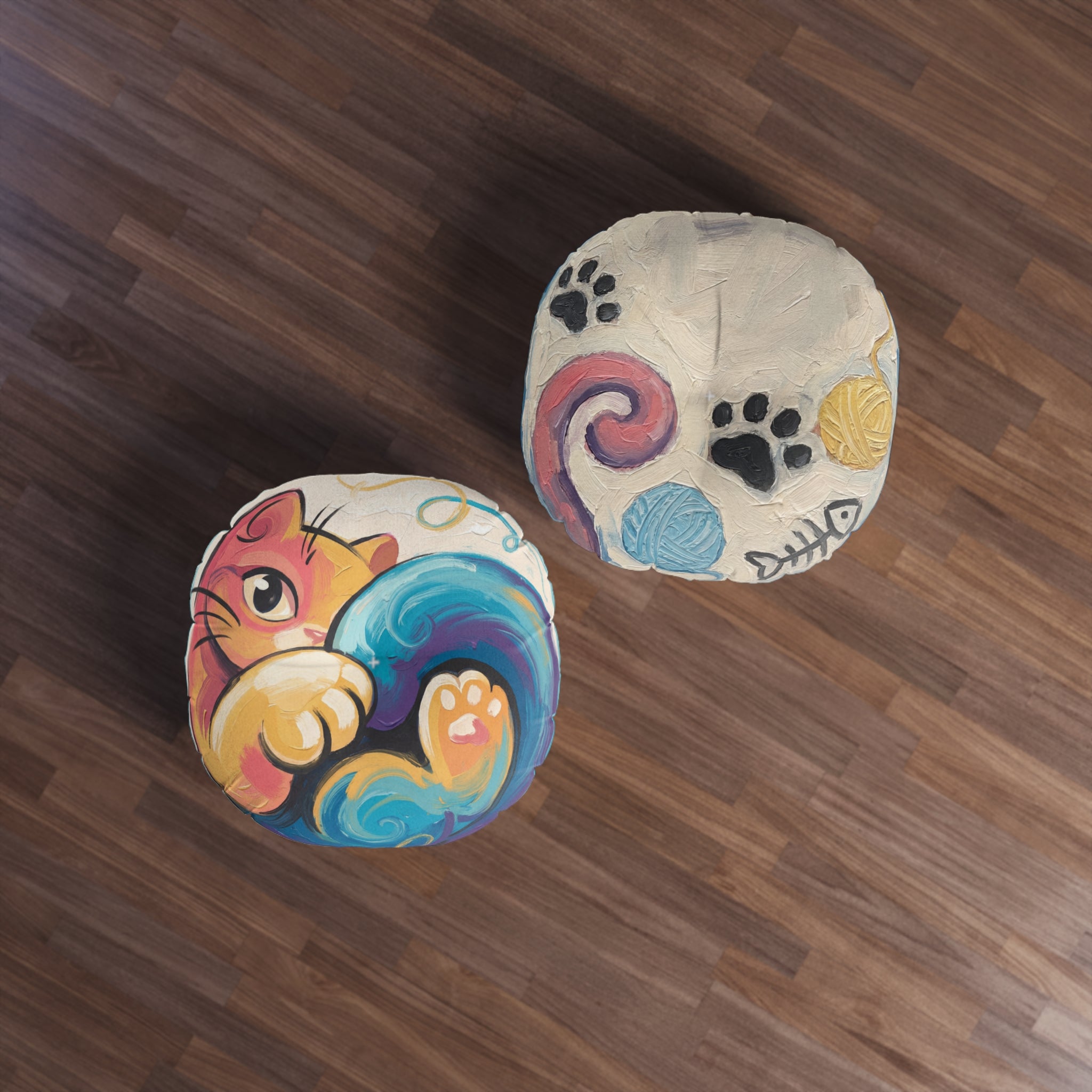 Curled Cat Hug Round Floor Pillow