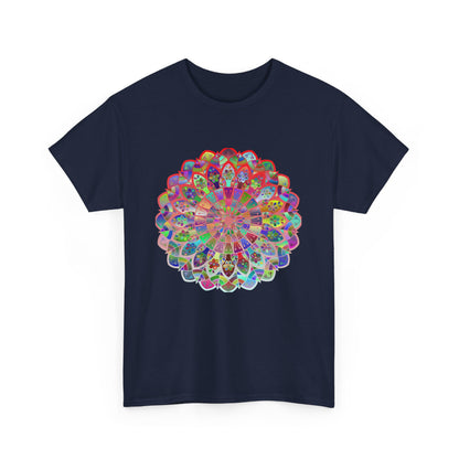 Colorful mandala art design printed on a comfortable unisex heavy cotton t-shirt, perfect for yoga and mindfulness practices