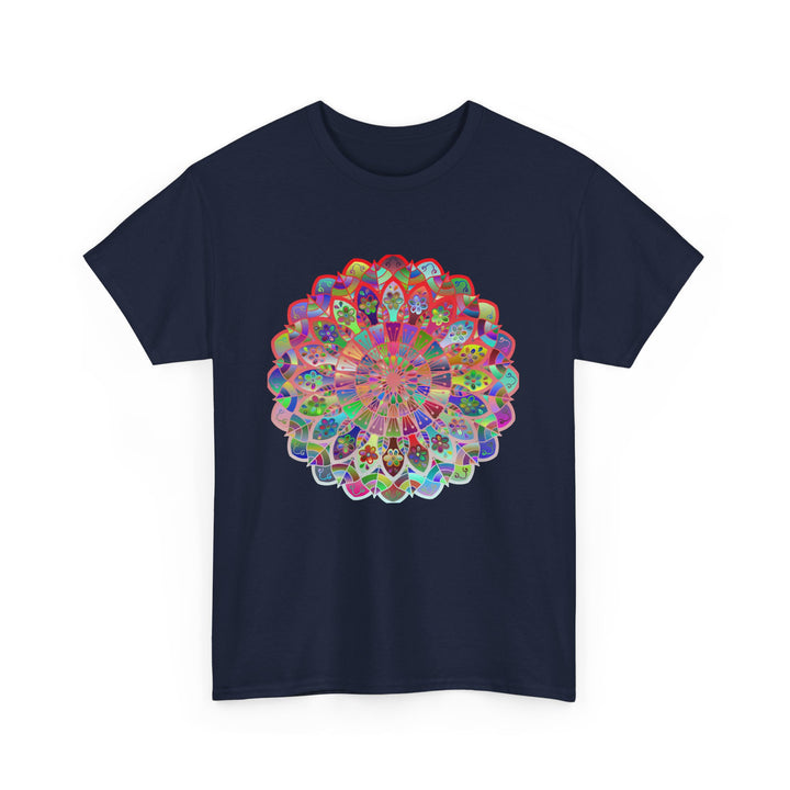 Colorful mandala art design printed on a comfortable unisex heavy cotton t-shirt, perfect for yoga and mindfulness practices