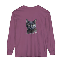Black Cat Watercolor Mystical Long Sleeve T-Shirt with vibrant design