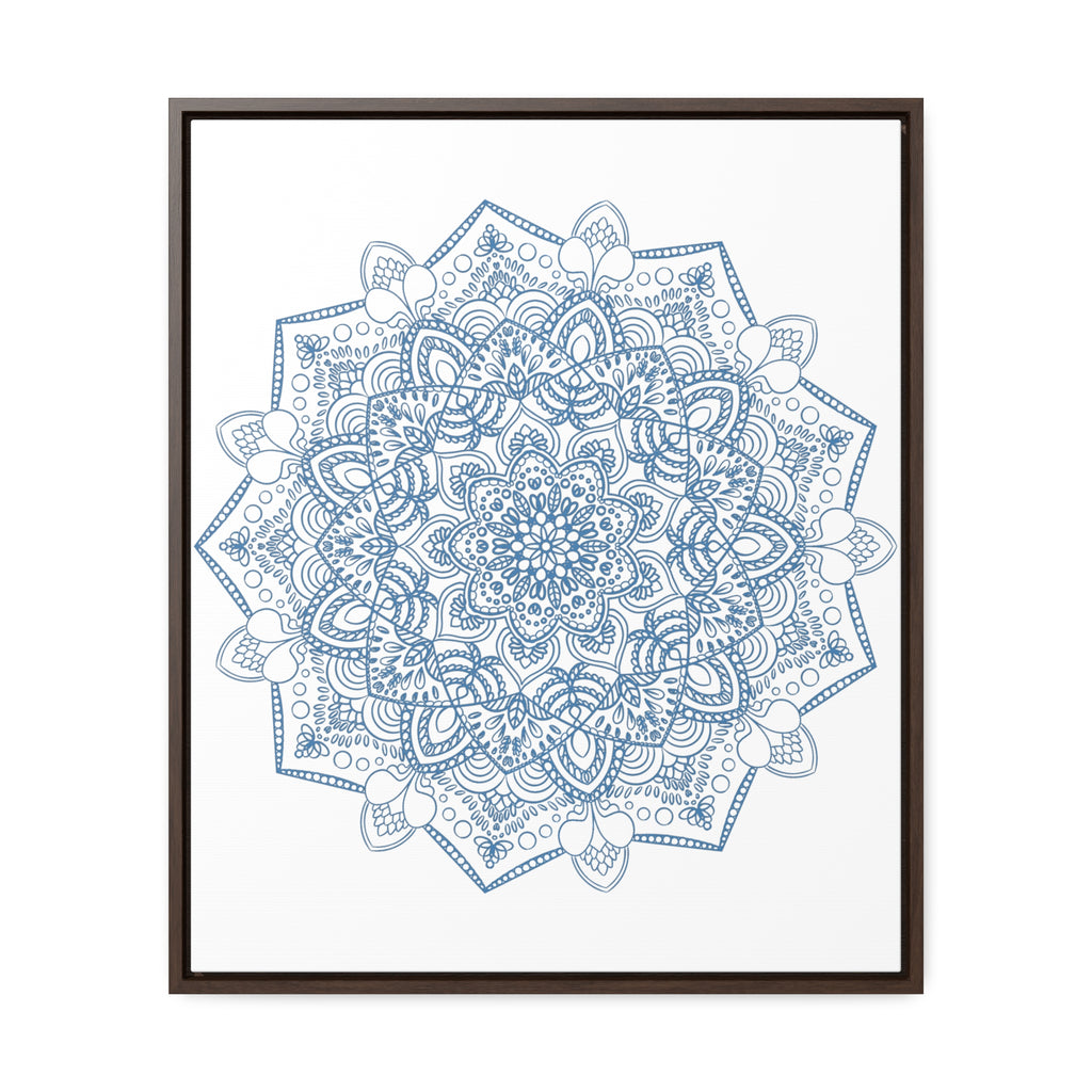 Steel blue Mandala Handmade Art featuring intricate mandala design on gallery canvas wraps, displayed in vertical frame for stunning wall art decor
