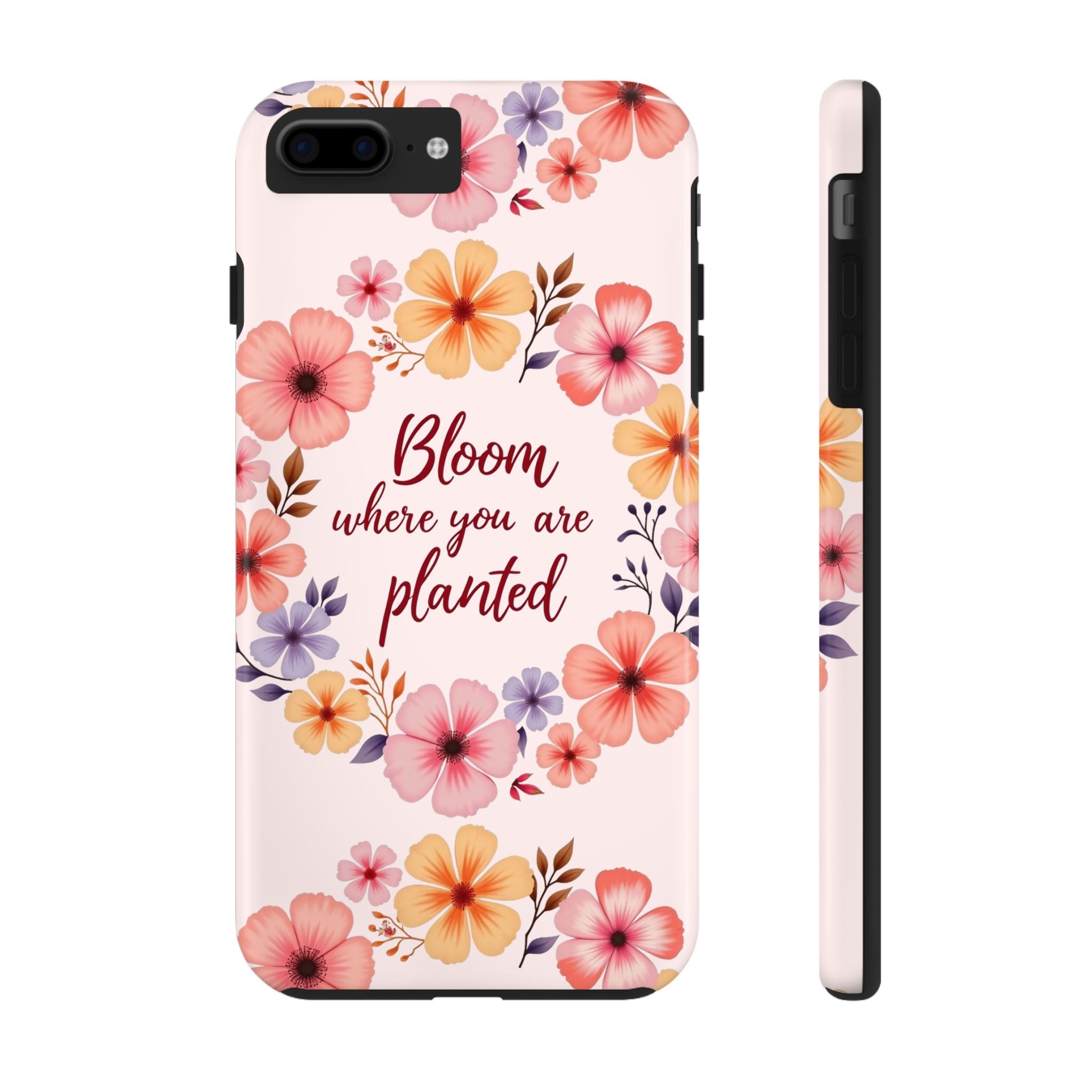 Beautiful light pink phone case with flower garland design, perfect for nature lovers