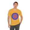 Vibrant and intricate colorful mandala geometric design on a t-shirt