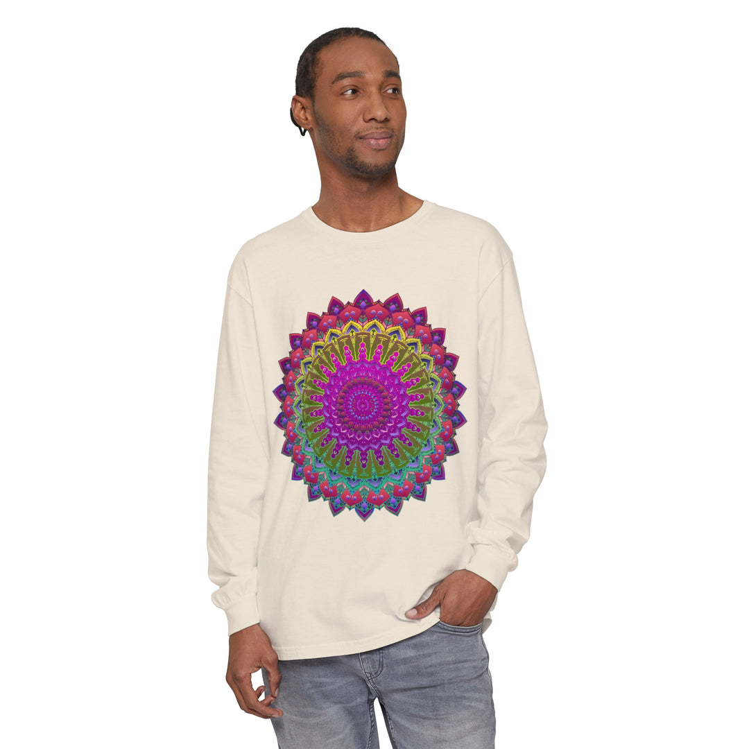 Person Embracing Art and Culture in Vibrant Mandala Unisex Long Sleeve T-Shirt