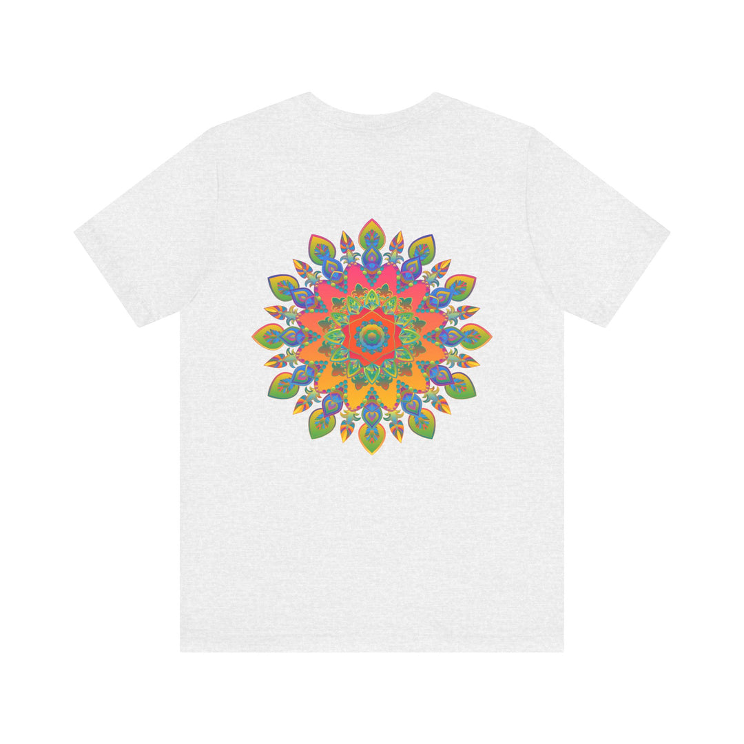 Colorful psychedelic mandala t-shirt with intricate spiritual design promoting peace and tranquility