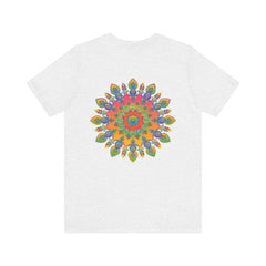 Colorful psychedelic mandala t-shirt with intricate spiritual design promoting peace and tranquility