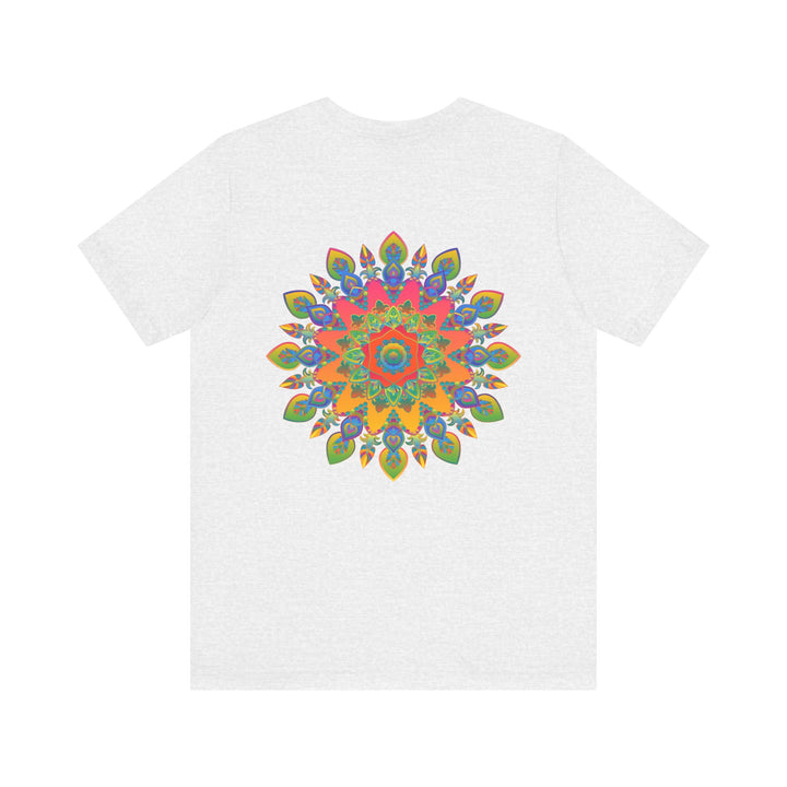 Colorful psychedelic mandala t-shirt with intricate spiritual design promoting peace and tranquility