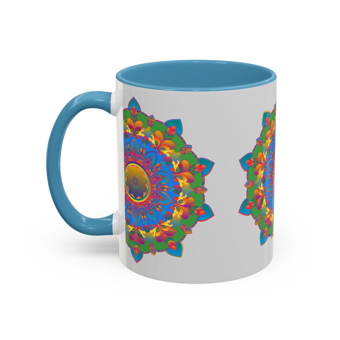 Elegant and intricate mandala flower illustration on grey mug