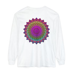 Person Pairing Vibrant Mandala Unisex Long Sleeve T-Shirt with Accessories