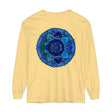 Dark blue and green mandala long sleeve t-shirt with intricate design
