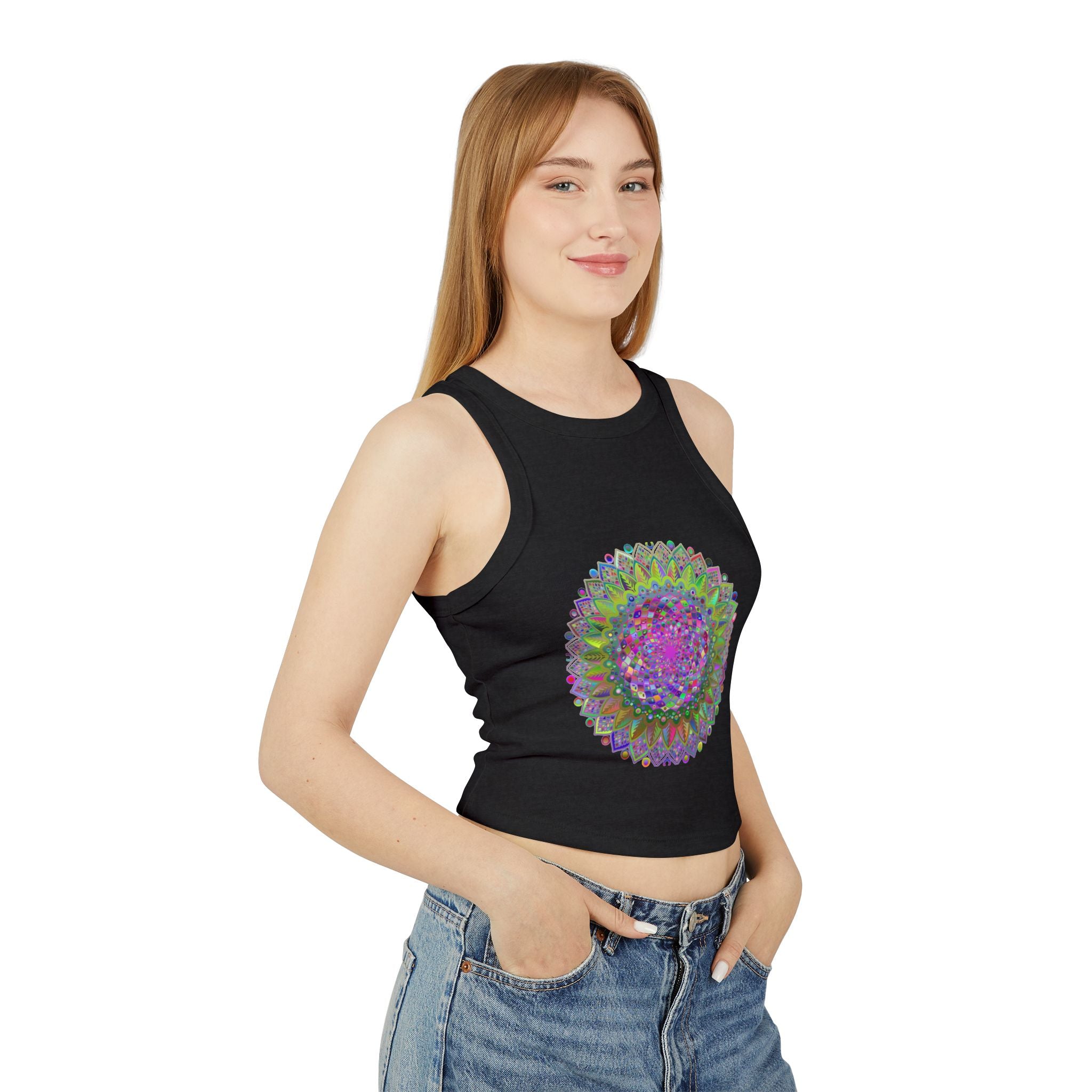 Colorful and intricate mandala patterned racerback tank top for women