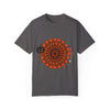 Handmade unisex Halloween Mandala T-shirt featuring a pumpkin mandala design, garment-dyed for a unique, artistic look and feel