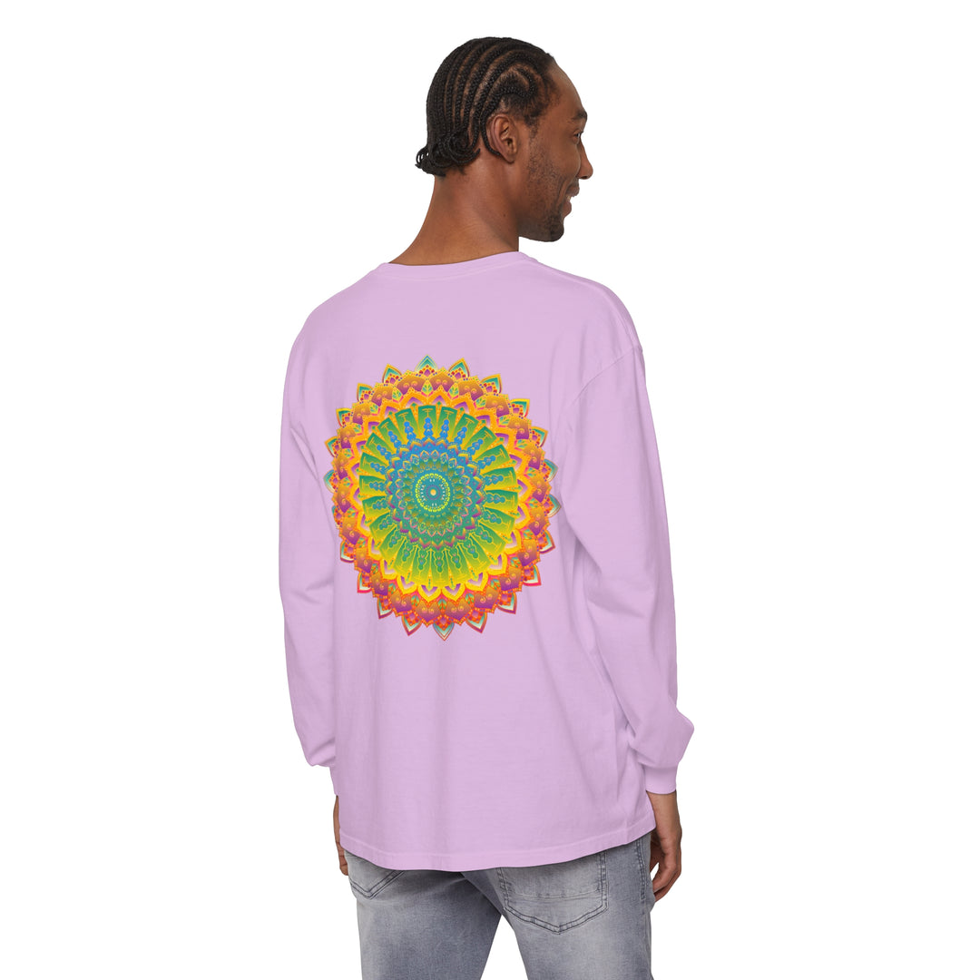 Intricate Mandala Unisex Long Sleeve T-Shirt featuring detailed geometric design in vibrant colors