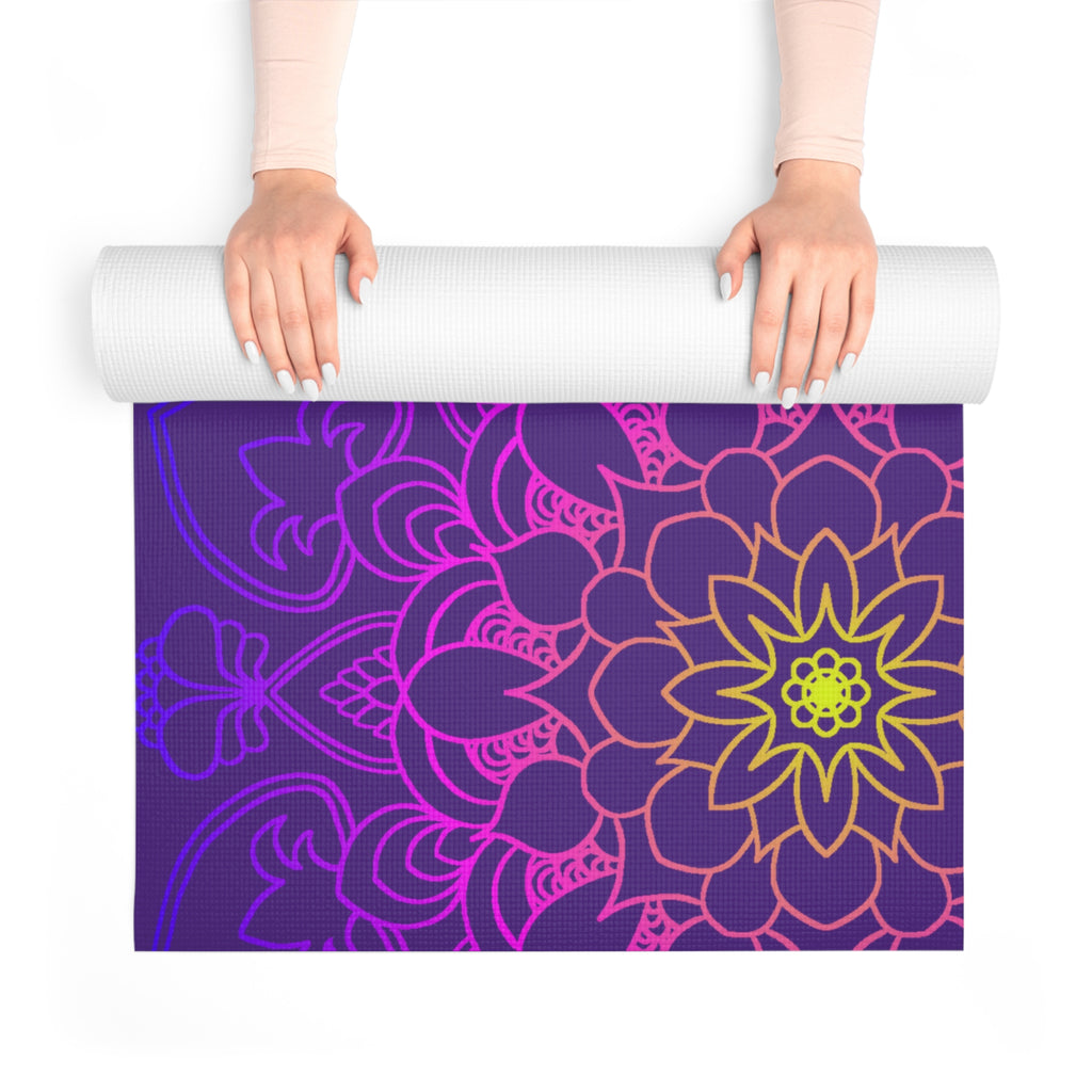 Mandala Foam Yoga Mat - Deep Purple Floral Design for Serenity