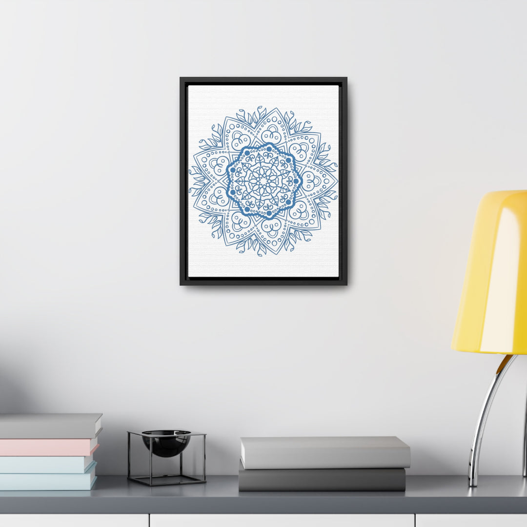 Beautiful steel blue Mandala Handmade Art, a vertical frame gallery canvas wrap with intricate mandala design wall art