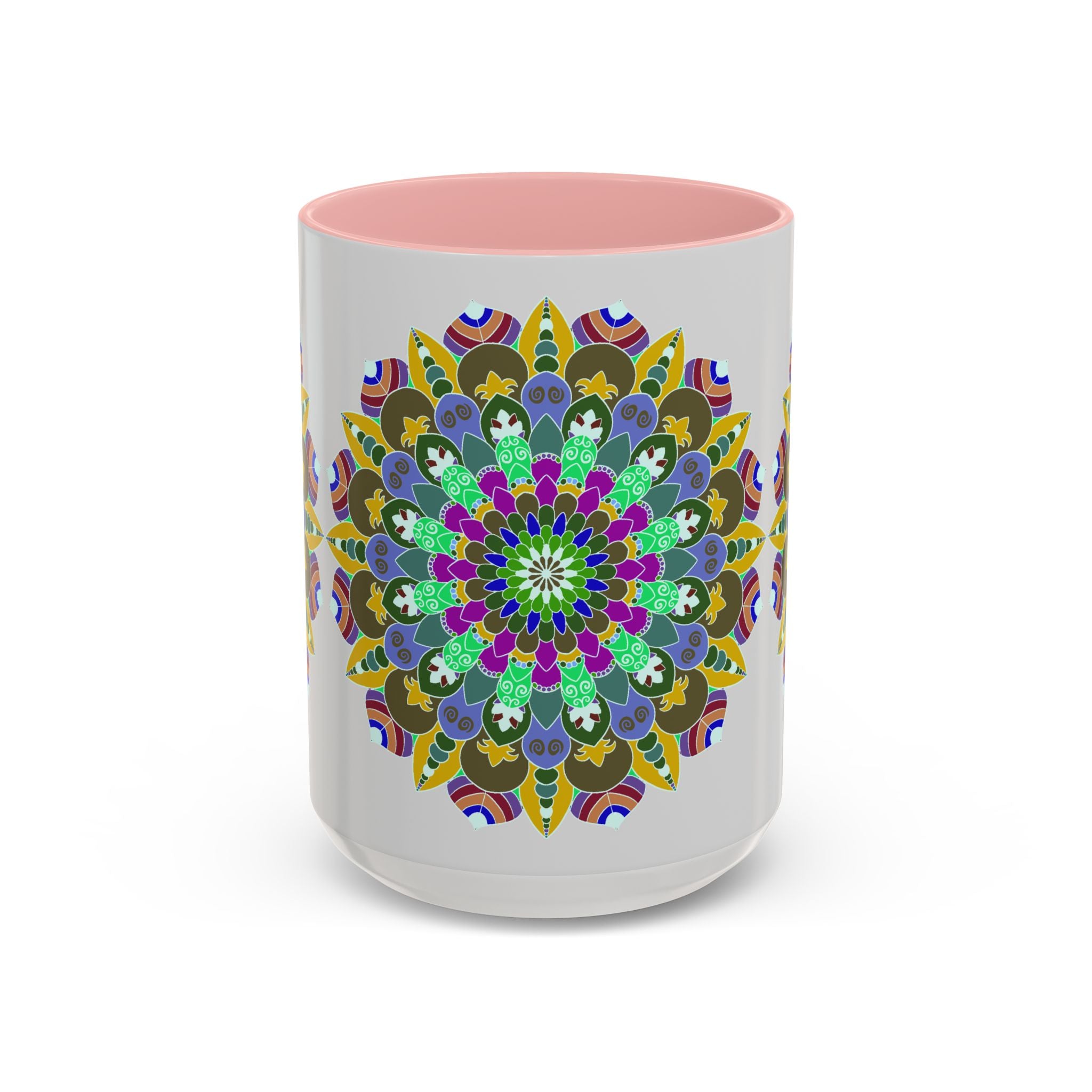 Colorful and serene mandala art mug, perfect for enjoying your favorite beverage in a peaceful and beautiful design