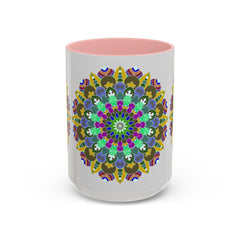 Colorful and serene mandala art mug, perfect for enjoying your favorite beverage in a peaceful and beautiful design