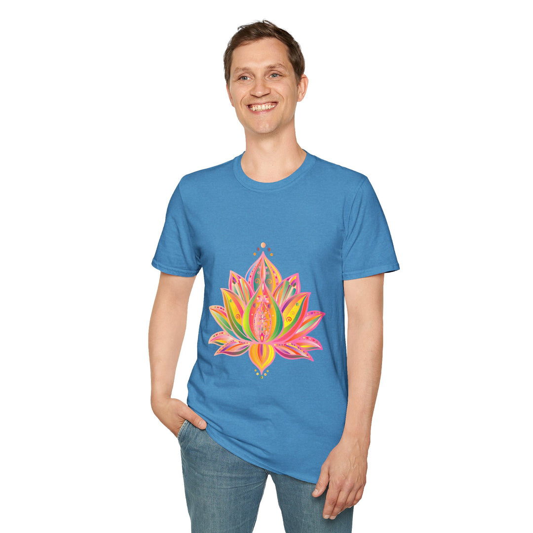 Lotus Mandala Unisex T-Shirt featuring a hand-drawn, unique design by Blululi