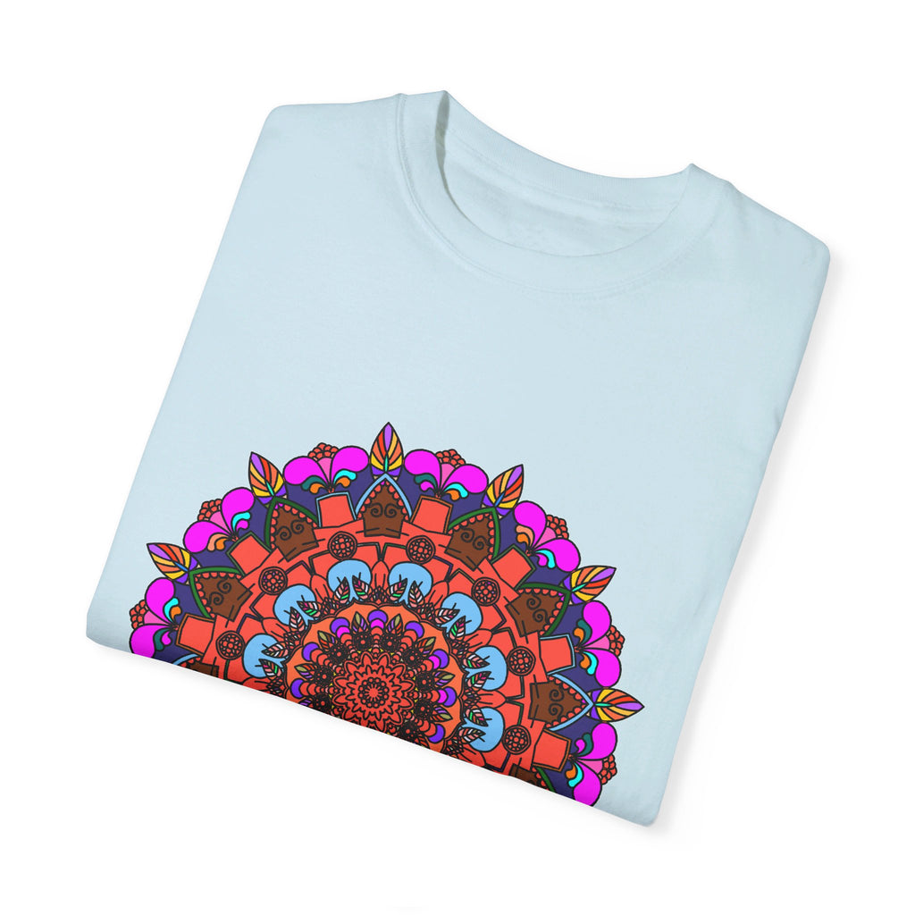 Unisex Mandala T-shirt made from 100% ring-spun cotton, hand-drawn mandala art, and garment-dyed for extra comfort