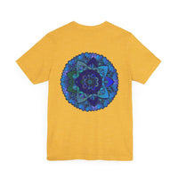 Beautiful blue Mandala T-Shirt with intricate spiritual design for peace and harmony