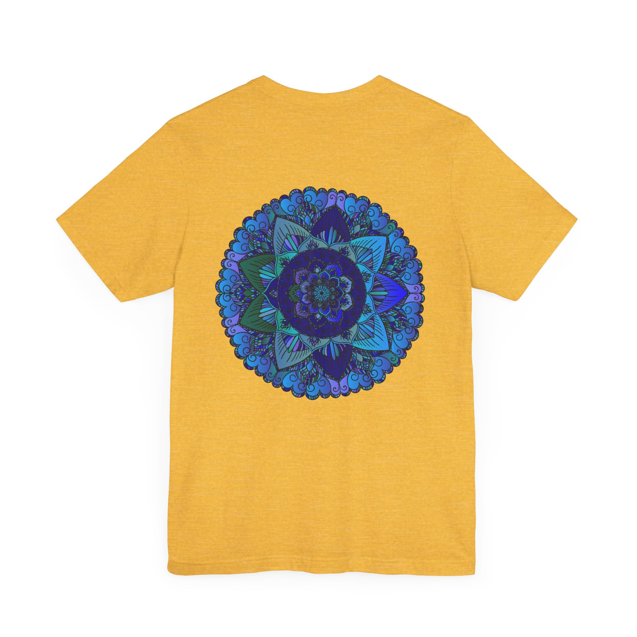 Beautiful blue Mandala T-Shirt with intricate spiritual design for peace and harmony