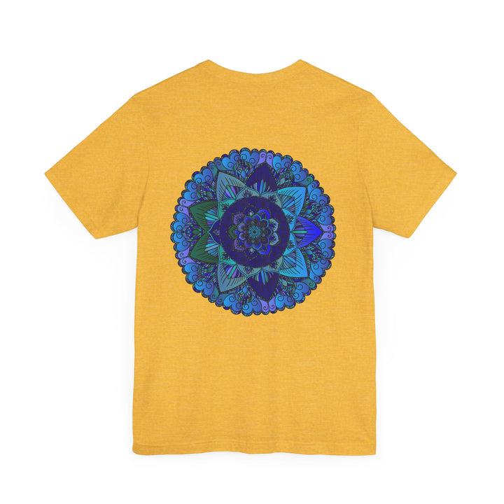 Beautiful blue Mandala T-Shirt with intricate spiritual design for peace and harmony