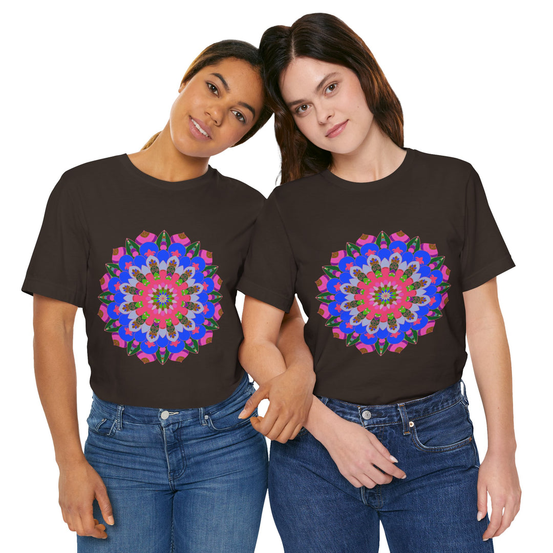 Vibrant and intricately designed Colorful Mandala Geometric T-Shirt on white background