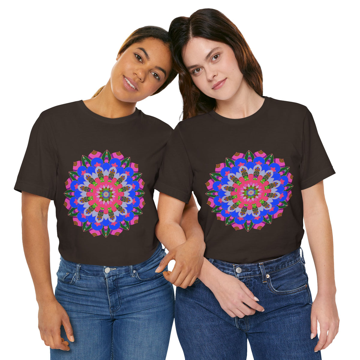 Vibrant and intricately designed Colorful Mandala Geometric T-Shirt on white background