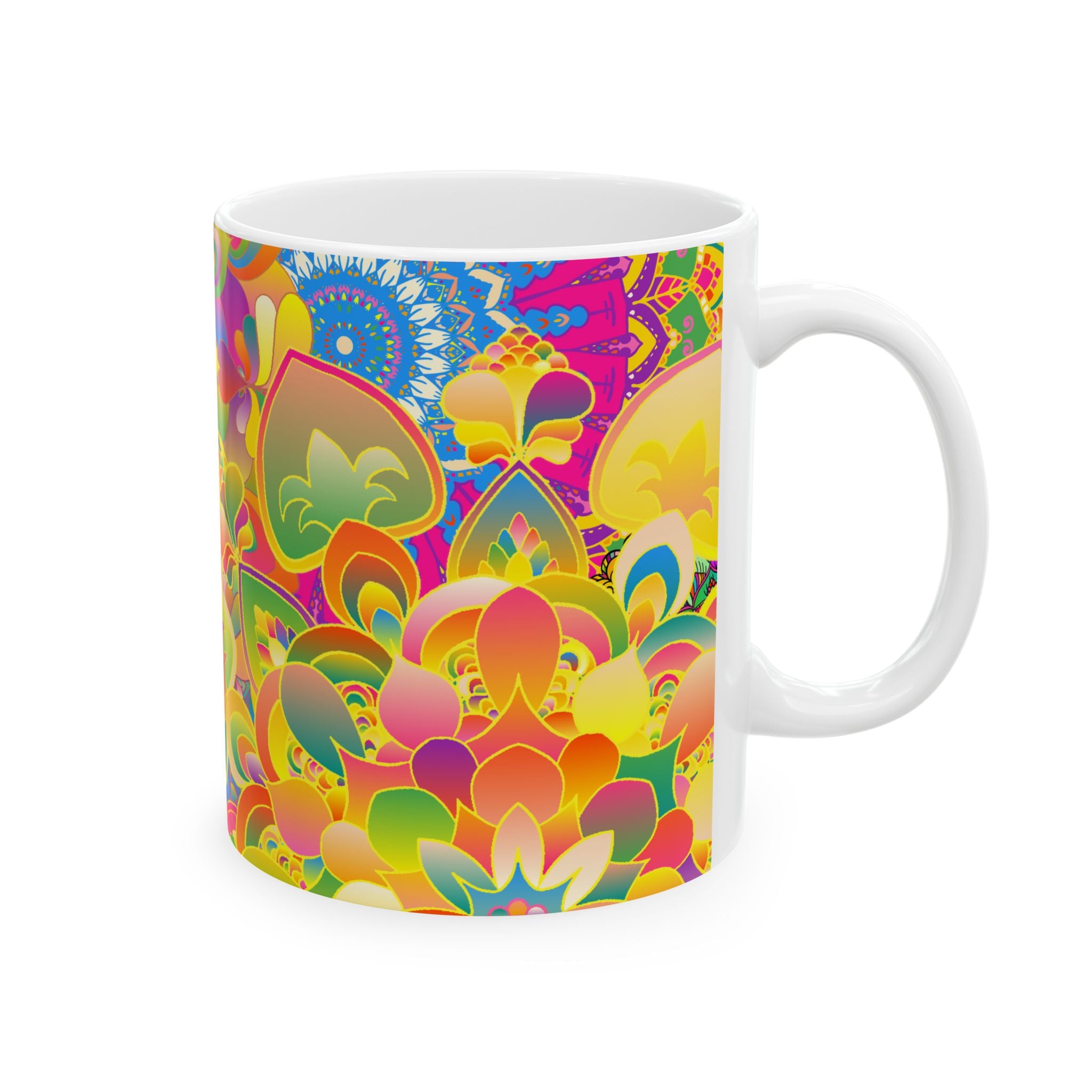 Psychedelic Floral Mandala Ceramic Mug