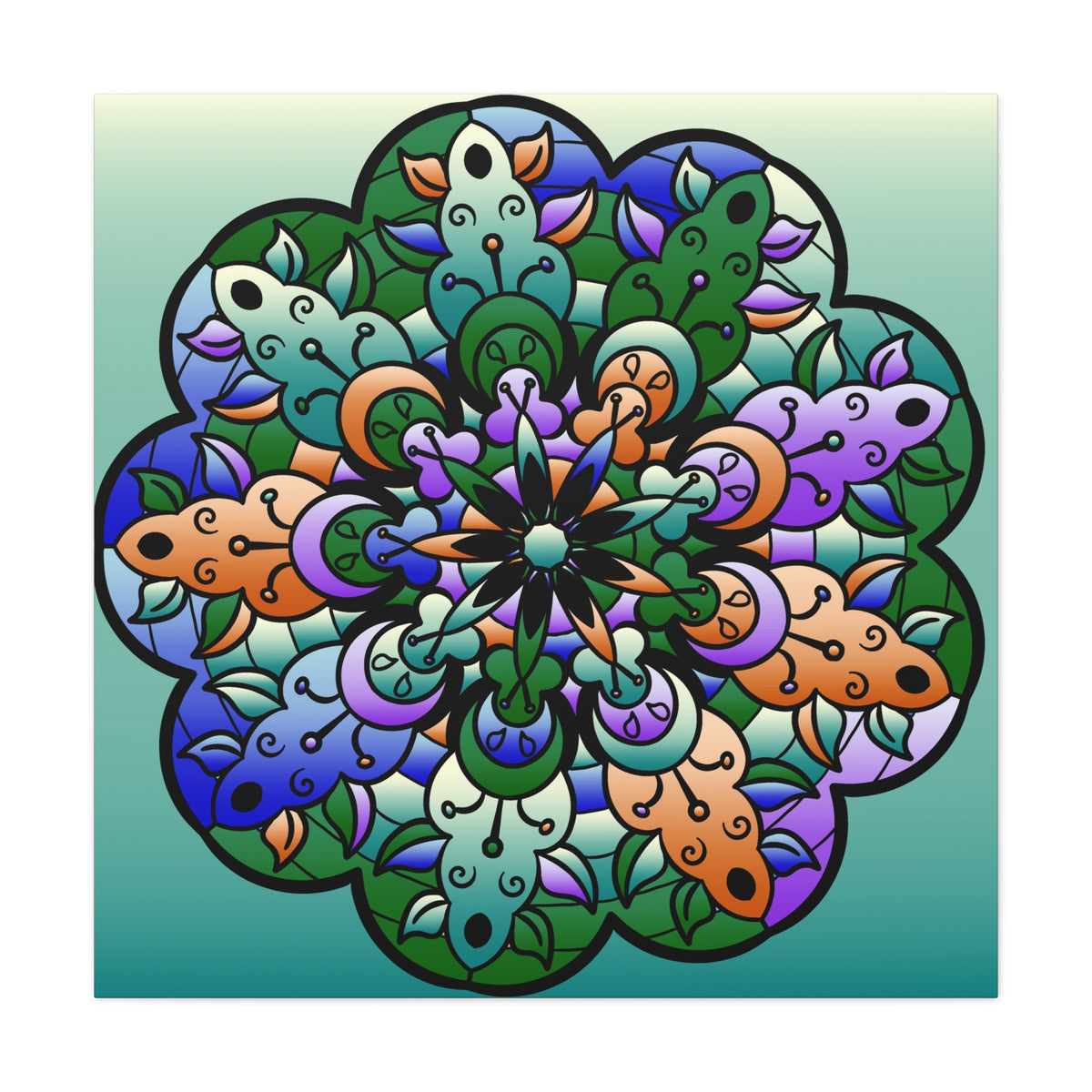 Floral Mandala Matte Canvas Print — Colorful Stretched Wall Art