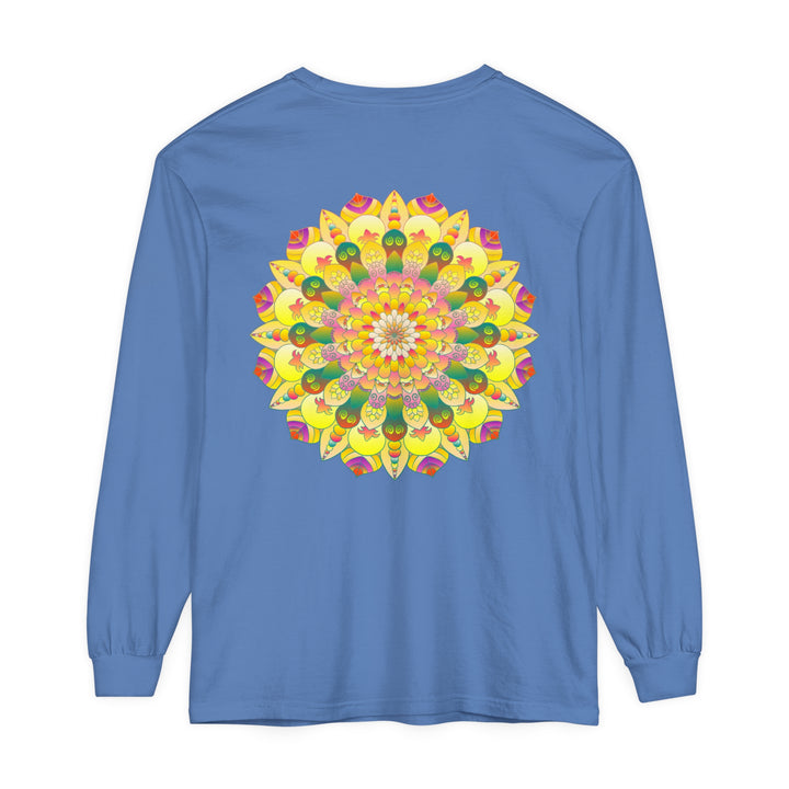 Colorful and intricate mandala design on a unisex long sleeve t-shirt