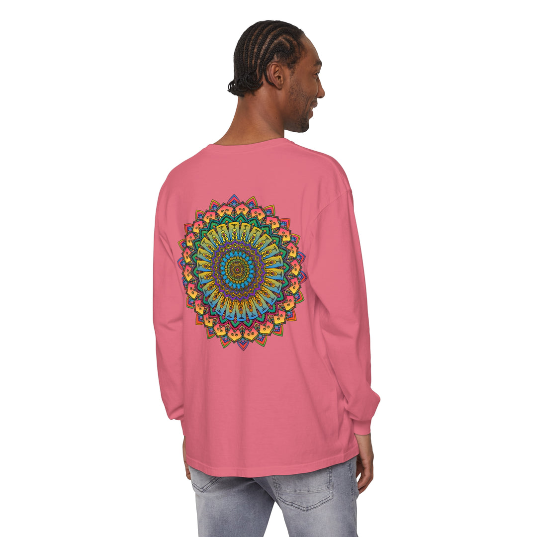 Intricate Mandala Unisex Long Sleeve T-Shirt with detailed geometric design in multiple colors