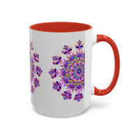 Beautiful purple and pink floral mandala mug, perfect for enjoying your favorite hot beverages in style